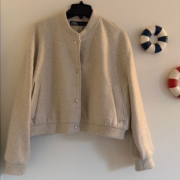 NWT Zara Soft Cropped Bomber Jacket with Pockets XXL Off-White Ecru - Picture 6 of 13